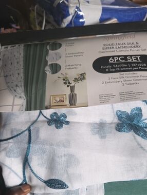 Teal Embroidered Sheer Curtain Panel Set